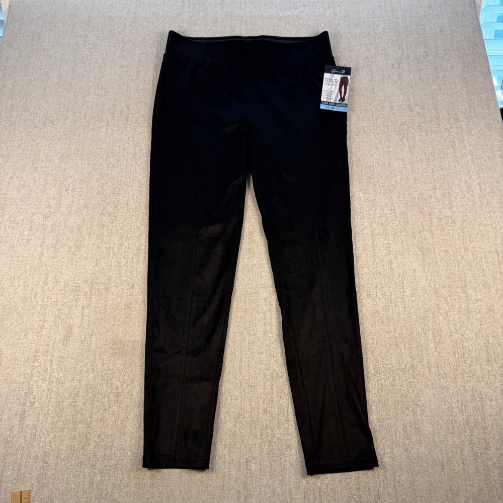 NWT Seven7 Faux Suede Leggings Womens L Black High Rise Pull On 7M1017